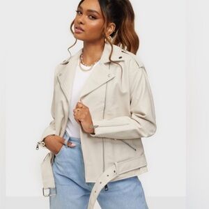 Missguided cream leather jacket